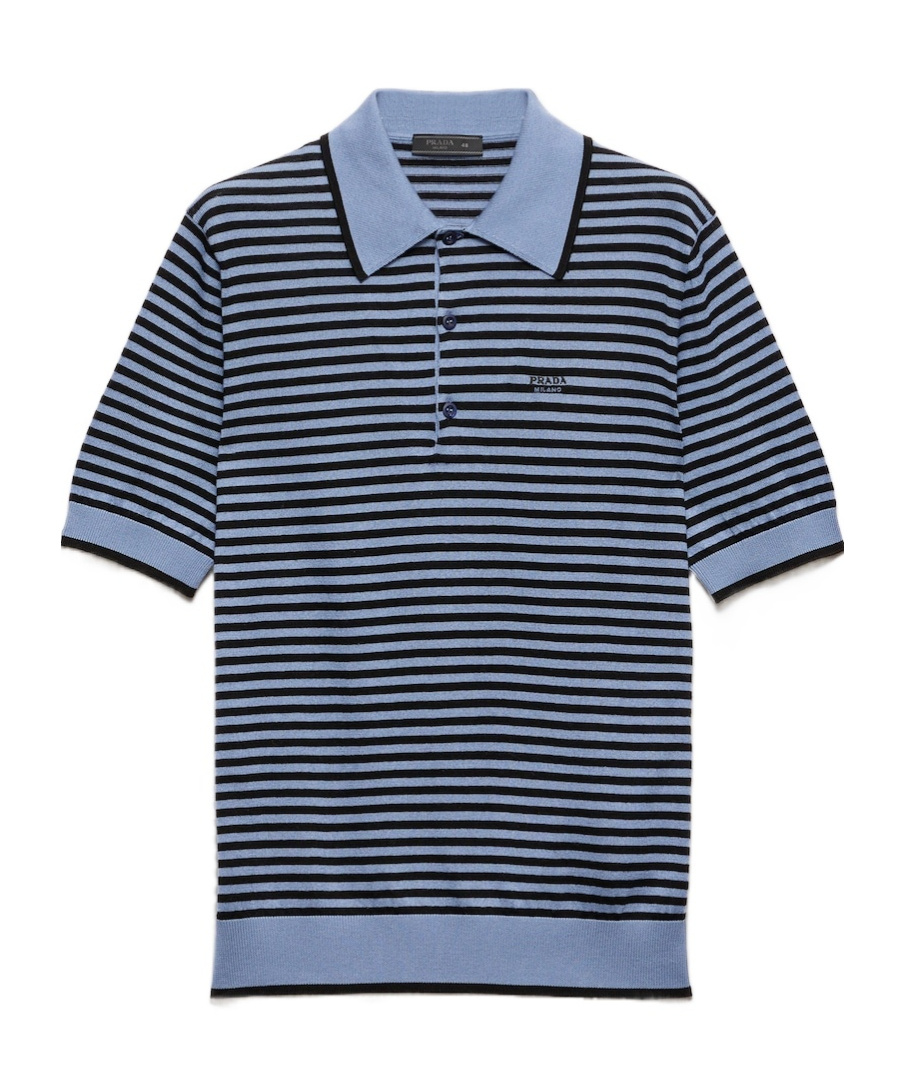 Prada Mens Blue Striped Cotton Polo Shirt In Blue