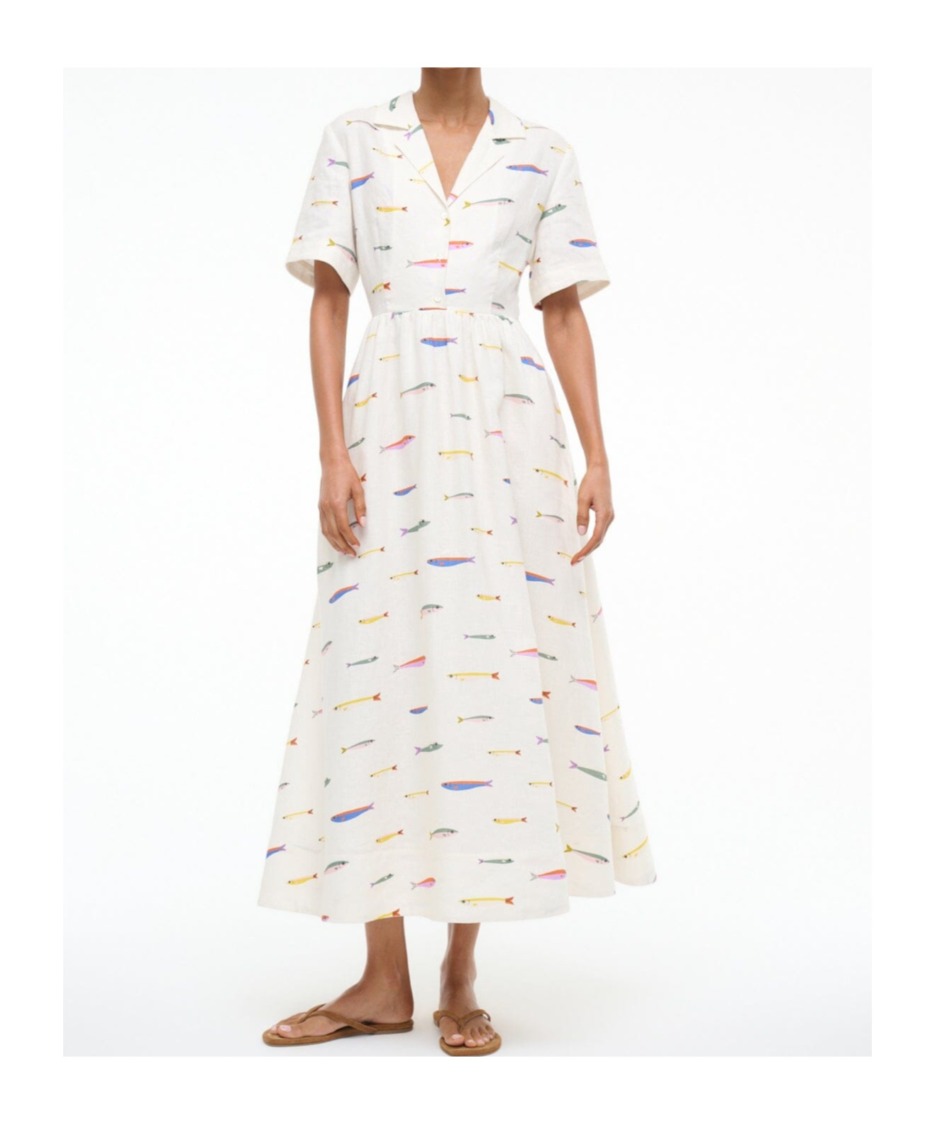 Staud Meryl Printed Linen Shirt Dress In White