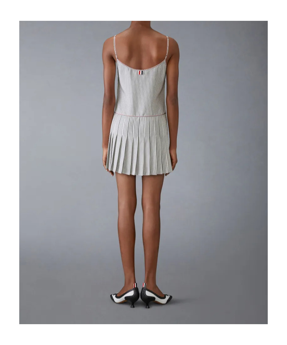 Thom Browne Striped Pleated Minidress In Gray