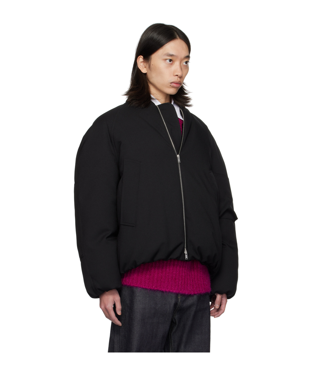 Jil Sander Vertical Collar Zipper Down Jacket In Black