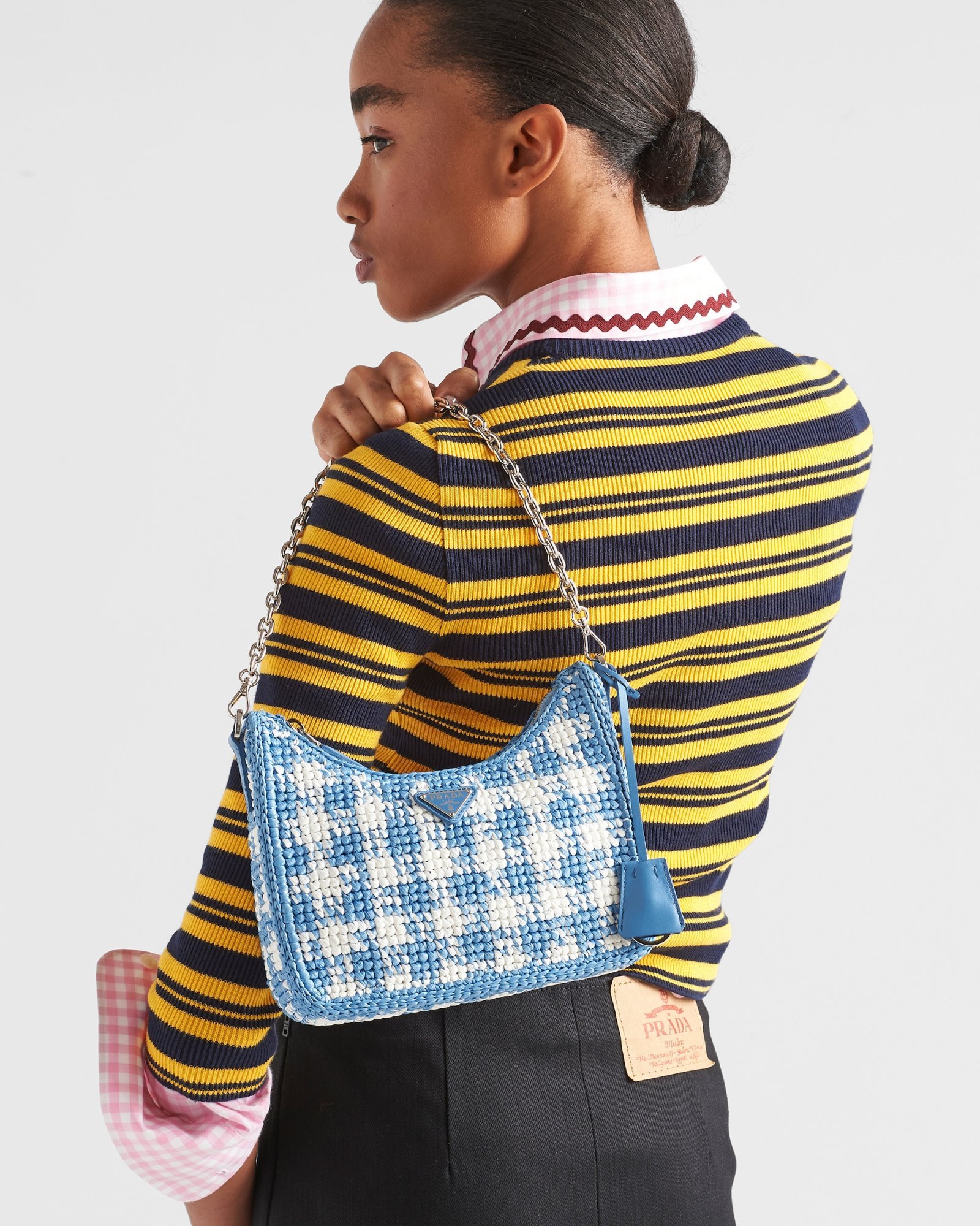 Prada Re-edition Raffia Mini-bag In Light Blue