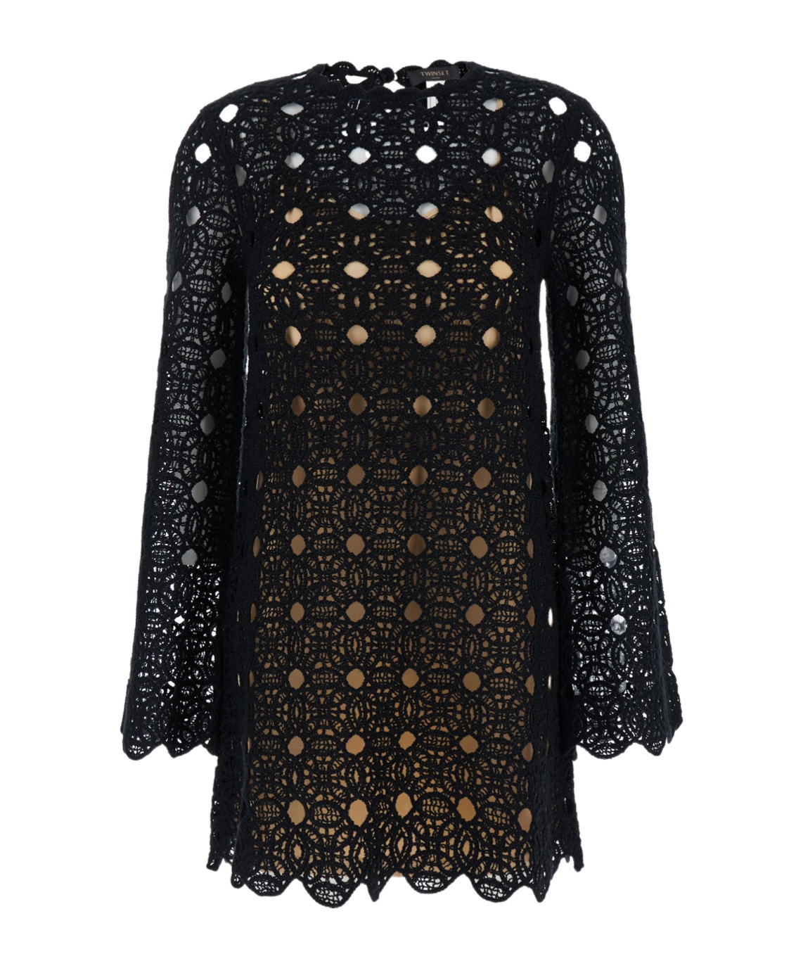 Shop Twinset Crewneck Crochet-knit Mini Dress