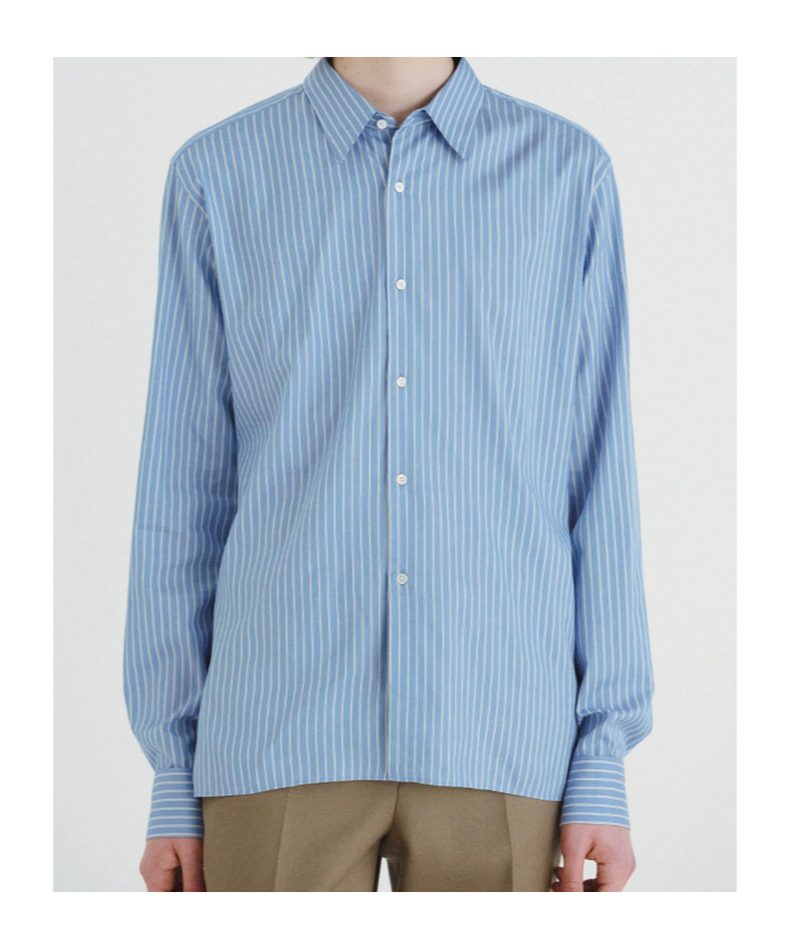 Auralee Cotton Silk Stripe Double-cuff Shirt In Blue