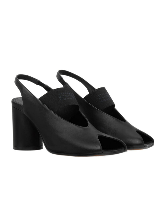 Mm6 Maison Margiela Anatomic Numeric Slingback Peep Toe Block Heel In Black