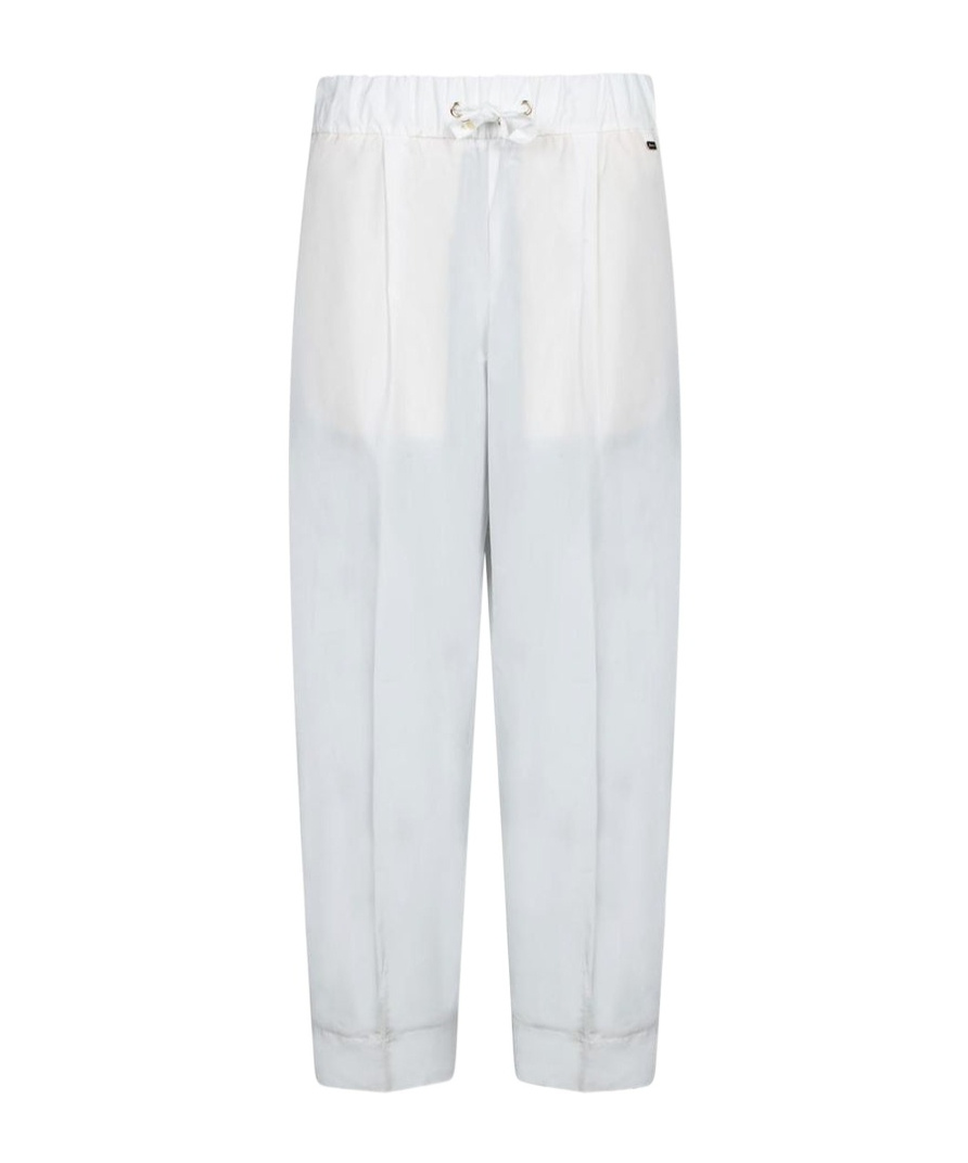 Herno Cropped White Taffeta Trousers With Adjustable Drawstring In White