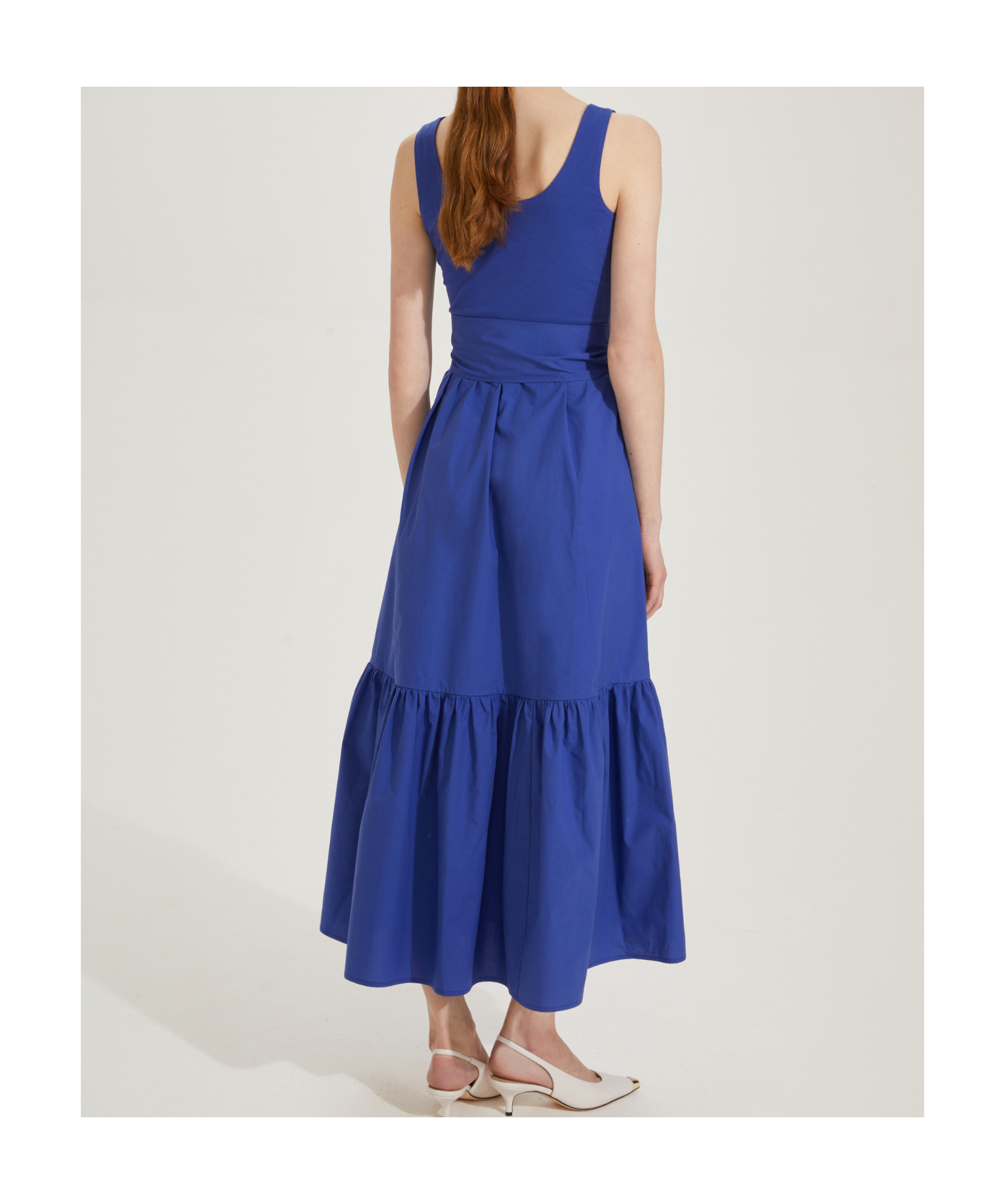 Marella Long Poplin Flounce Dress In Blue