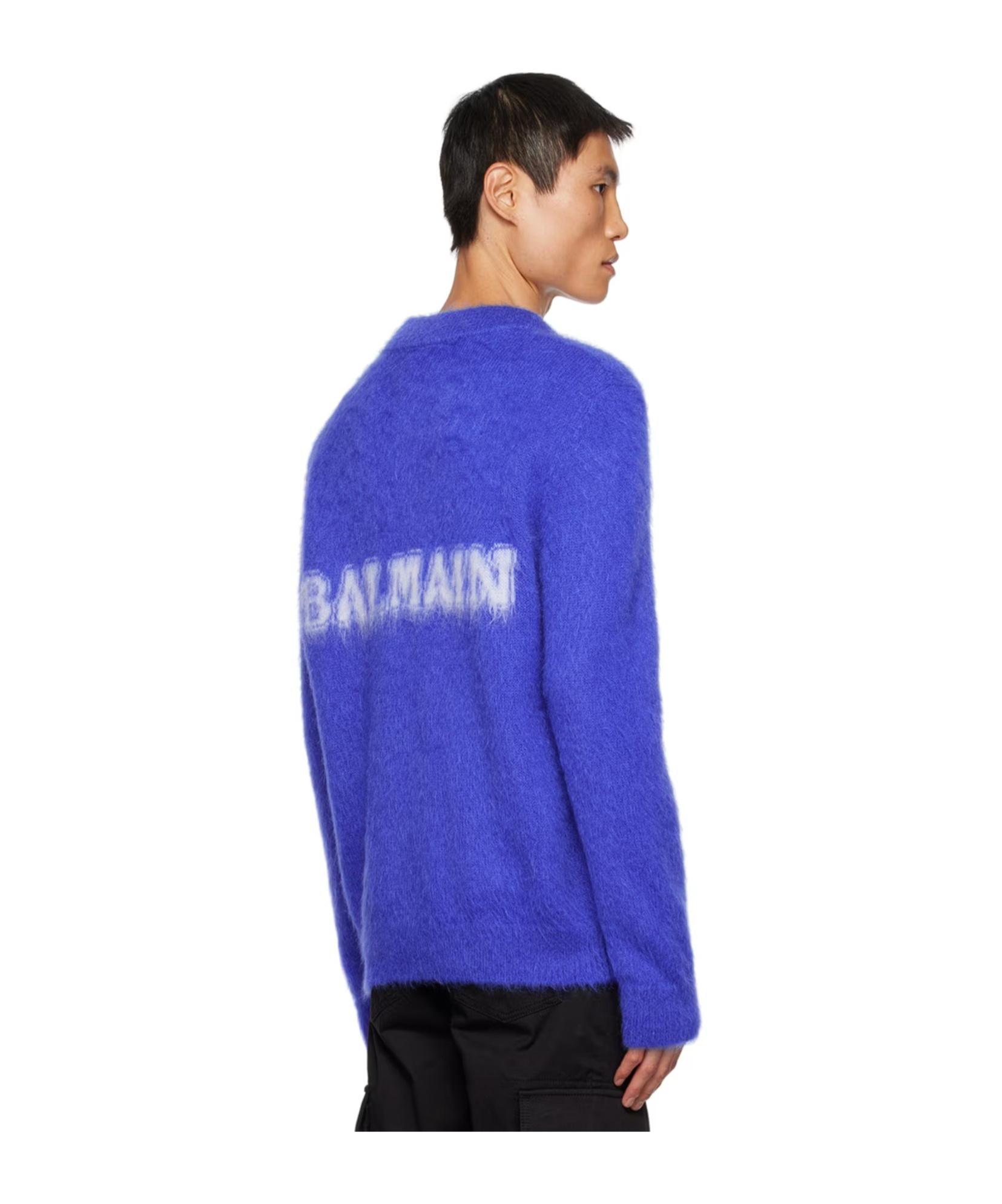 Shop Balmain V-neck Brushed Cardigan In Blue