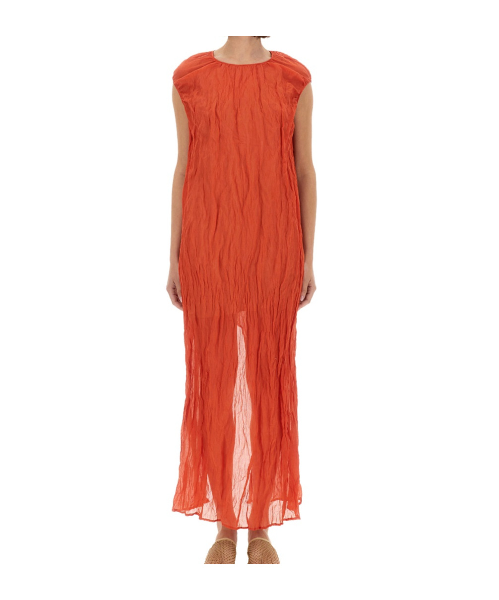 Alysi Metallic Gauze Longuette Dress In Red