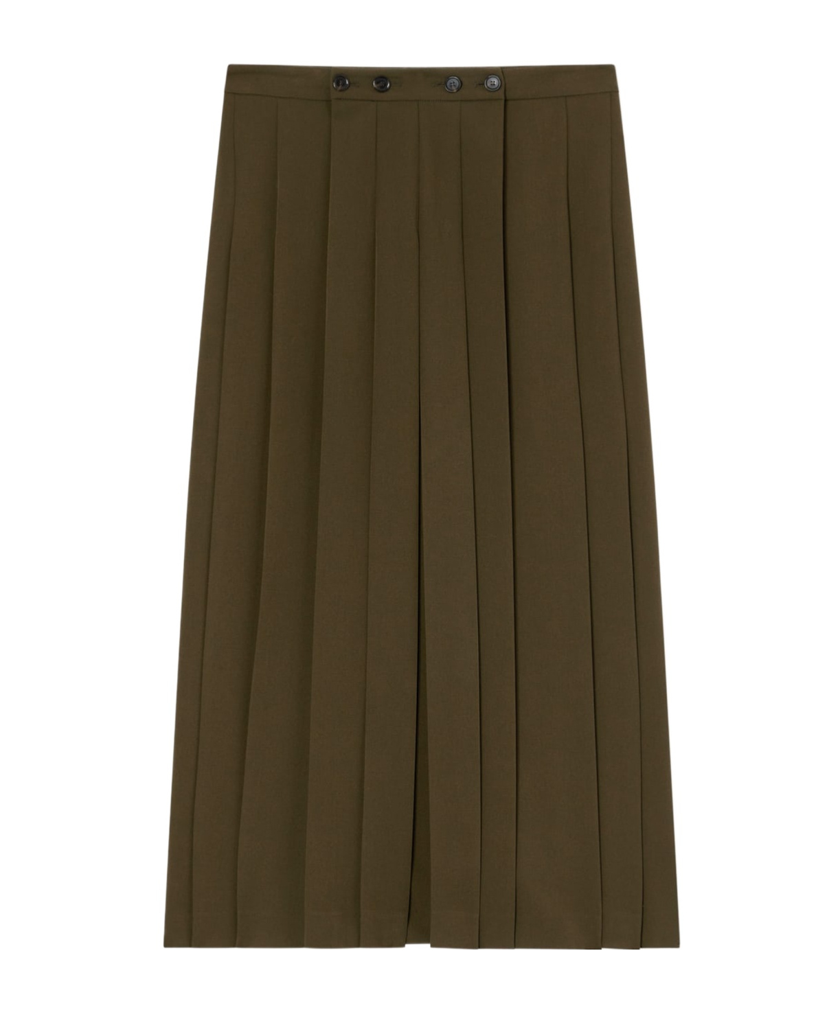 Pinko High Waist Pleated Skirt With Button Accents In Green