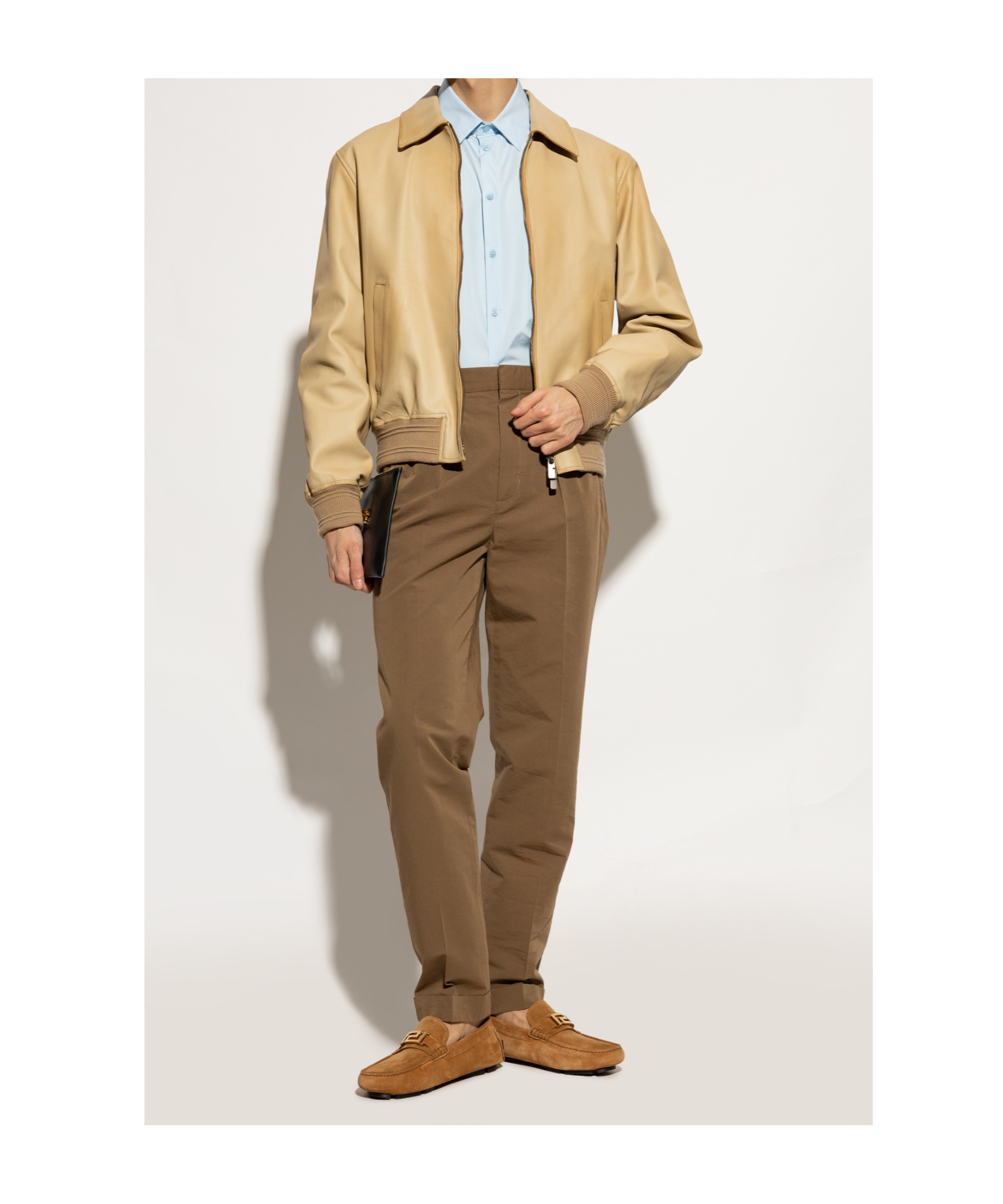Versace Greca Plaque Suede Loafers In Brown