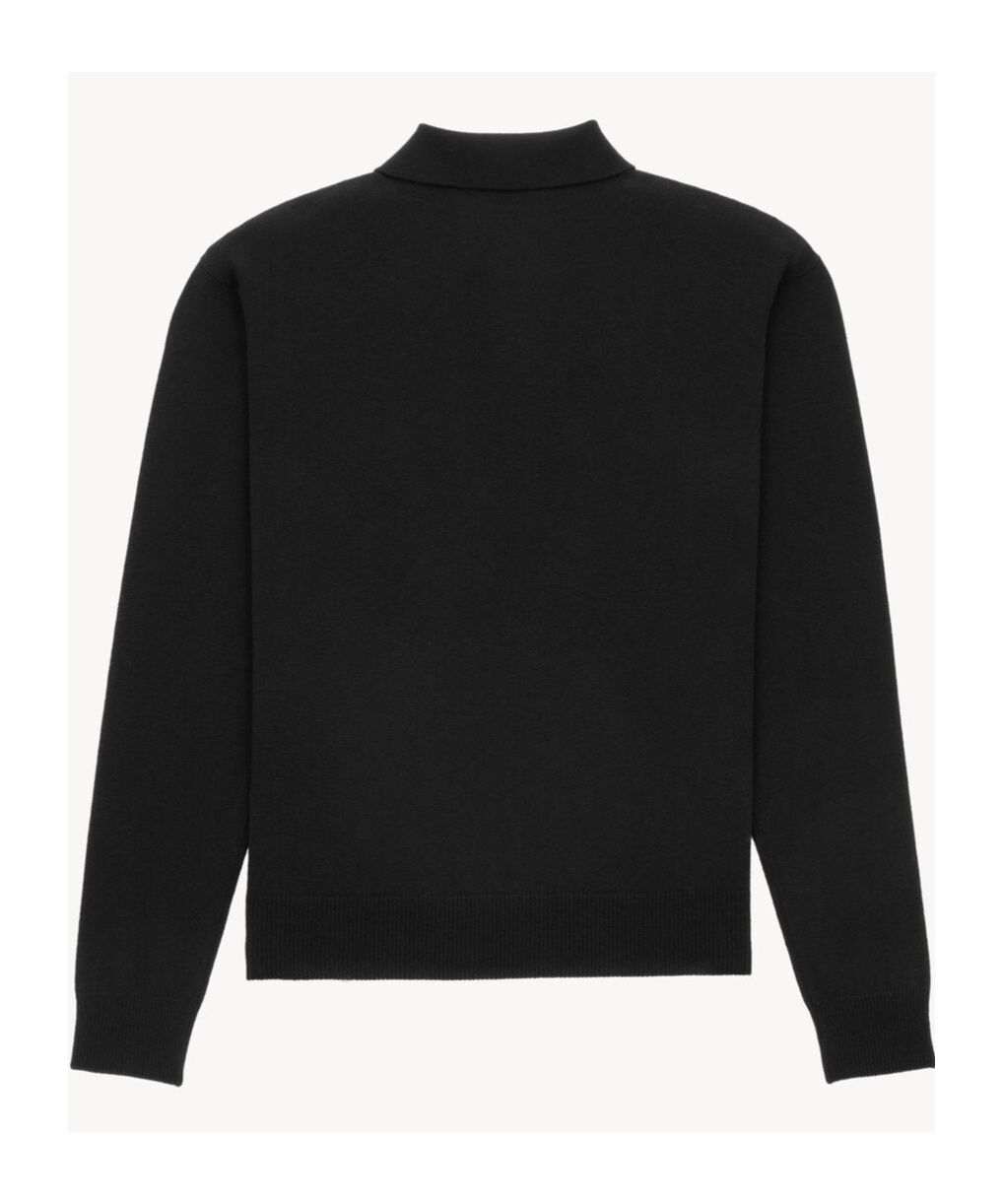 Saint Laurent Wool Collared Polo Shirt With Hidden Buttoning In Black