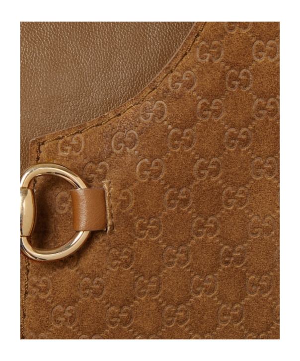 Gucci Brown Dress With Front Horsebit Details And All-over Gg Motif In Suede Woman In Brown