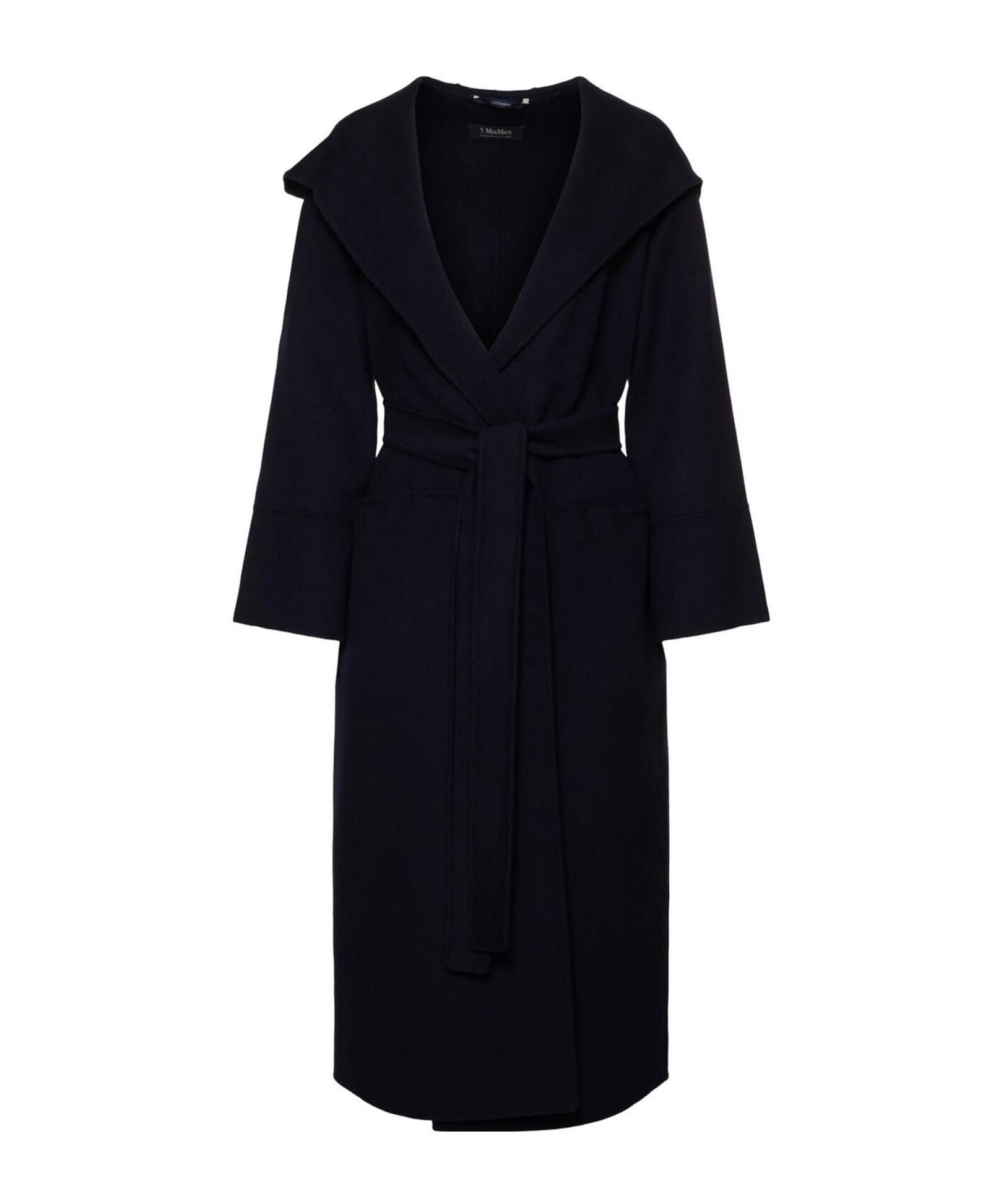 Max Mara Navy Blue Rialto Camel Wool Robe Coat In Black
