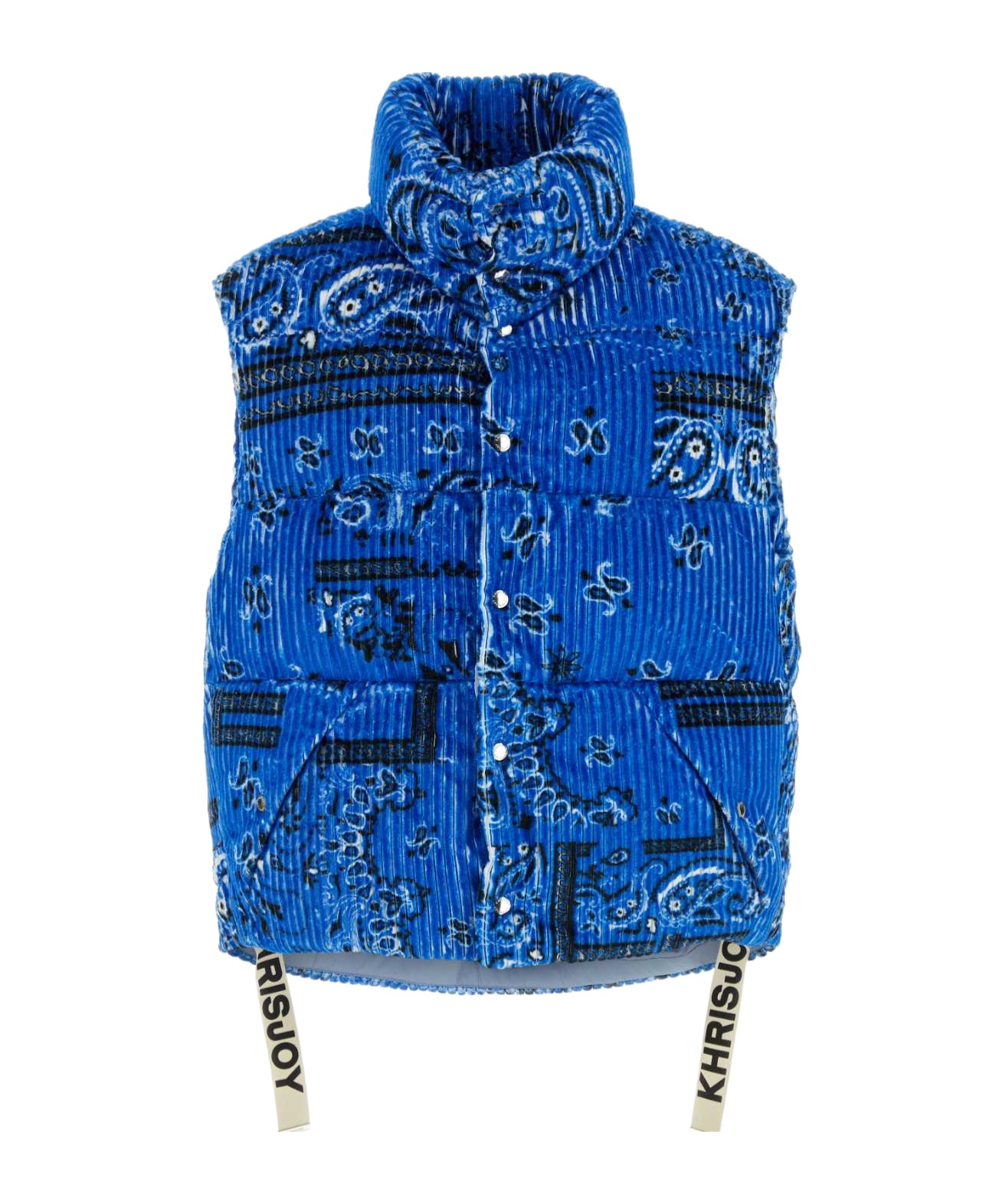 Khrisjoy Piumino Smanicato Oversize In Velluto A Coste Stampato Uomo In Blue