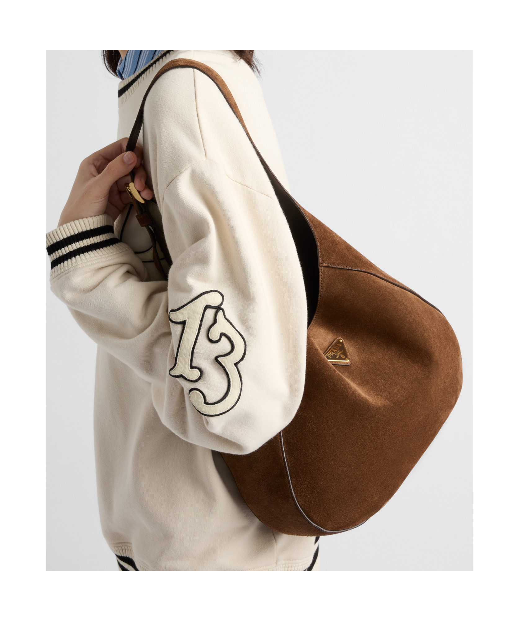 Prada Medium Suede Shoulder Bag In Brown