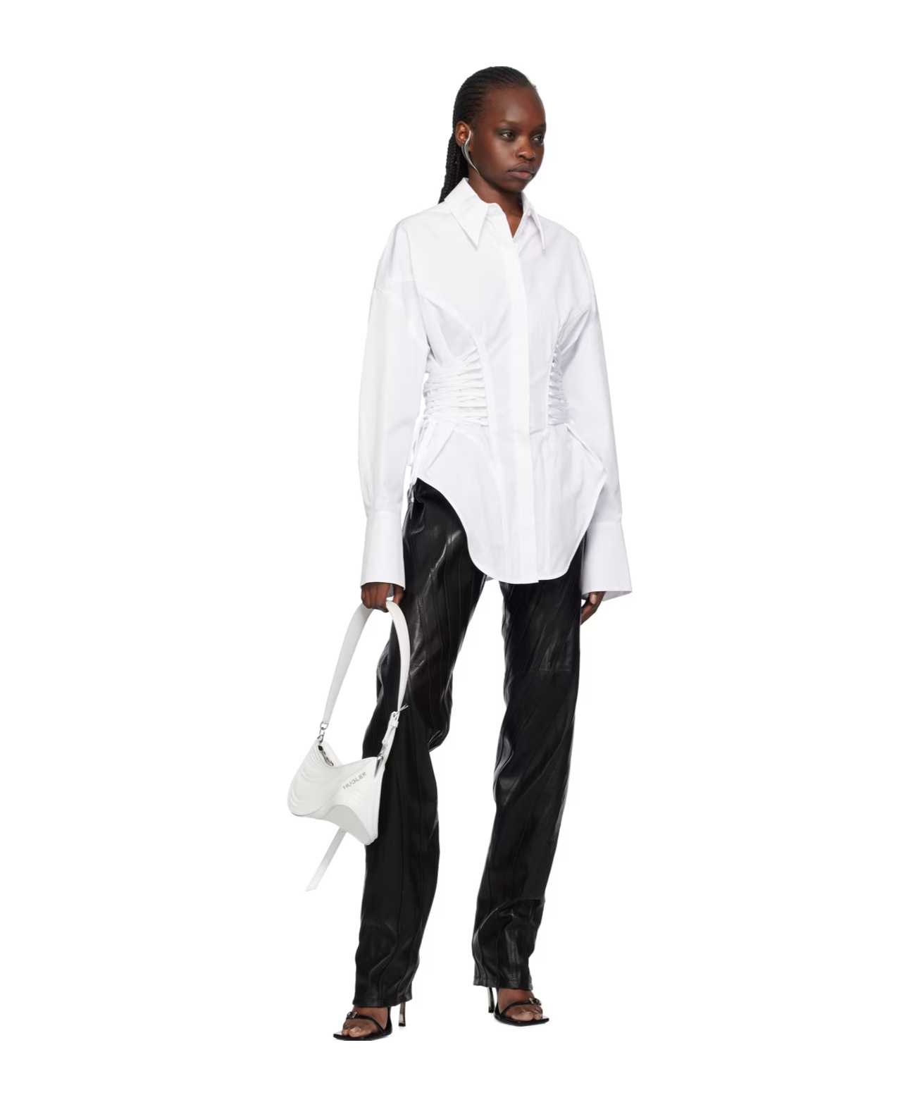 Mugler Leather Low-waist Tapered Trousers In Black