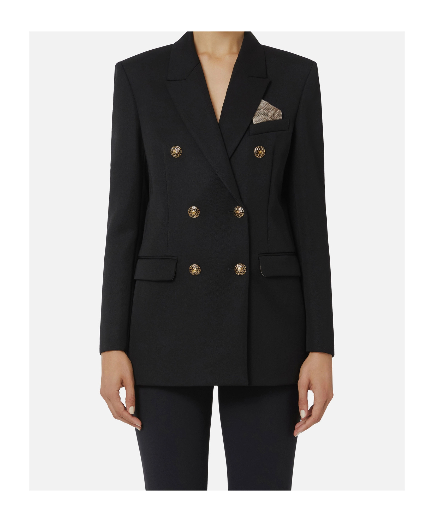 Elisabetta Franchi Cotton Gabardine Jacket With Jewel Buttons In Black