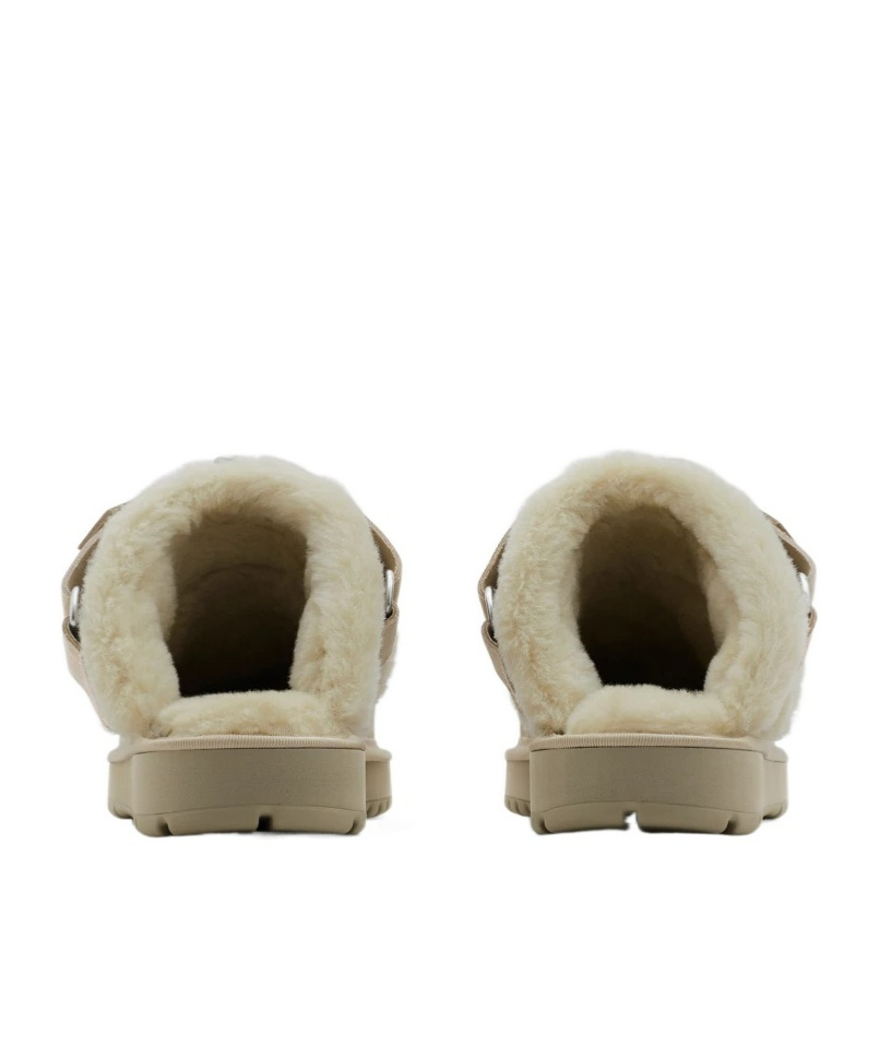 Burberry Buckle Fastening Shearling Suede Mules In Nude