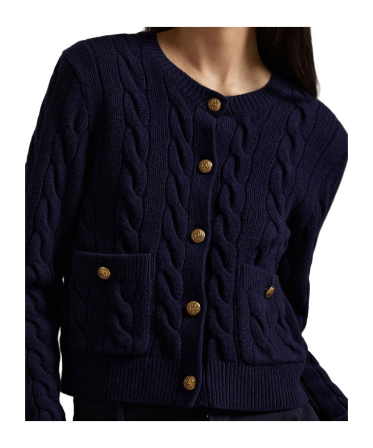 Polo Ralph Lauren Cable-knit Wool And Cashmere-blend Cardigan In Blue