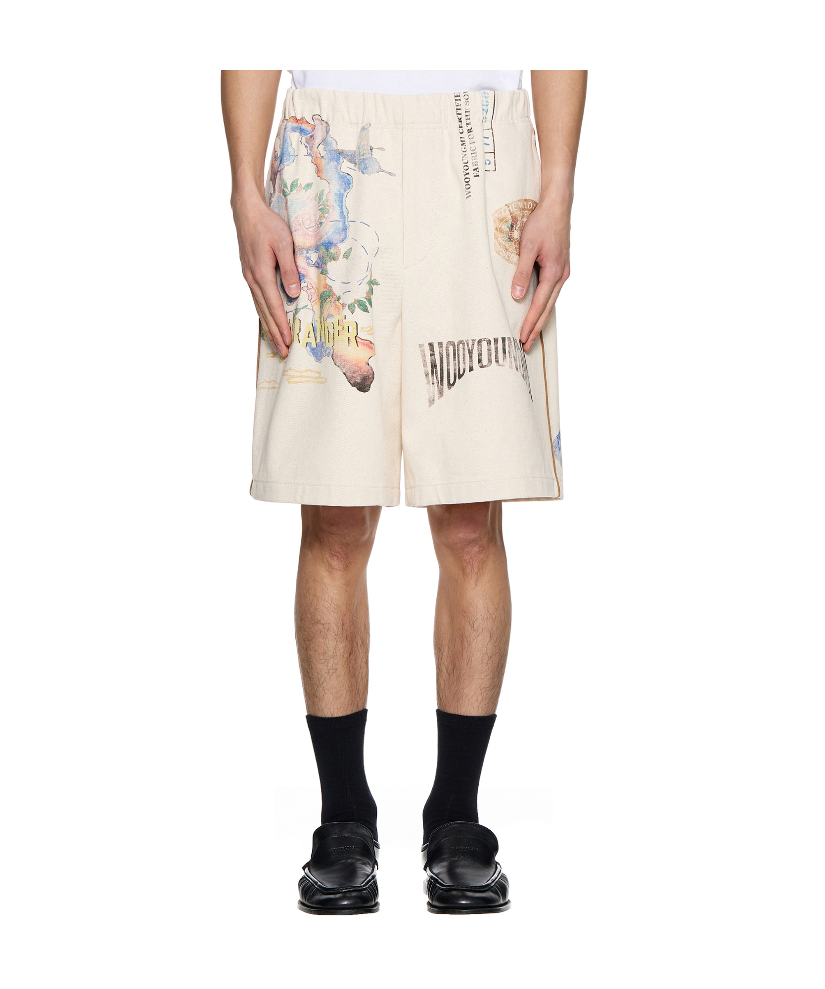 Wooyoungmi Beige Graphic Twill Shorts In White