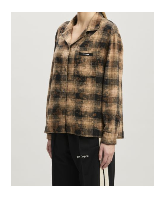 Palm Angels Brown Curved Logo Check Shirt In Brown