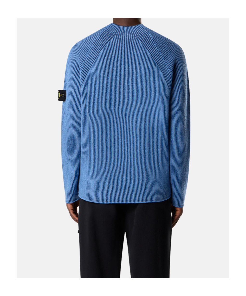 Stone Island Ribbed Texture Sweater With Crew Neckline In Blue