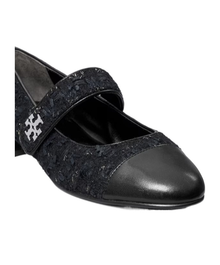 Tory Burch Tweed Cap-toe Ballet Flats In Black