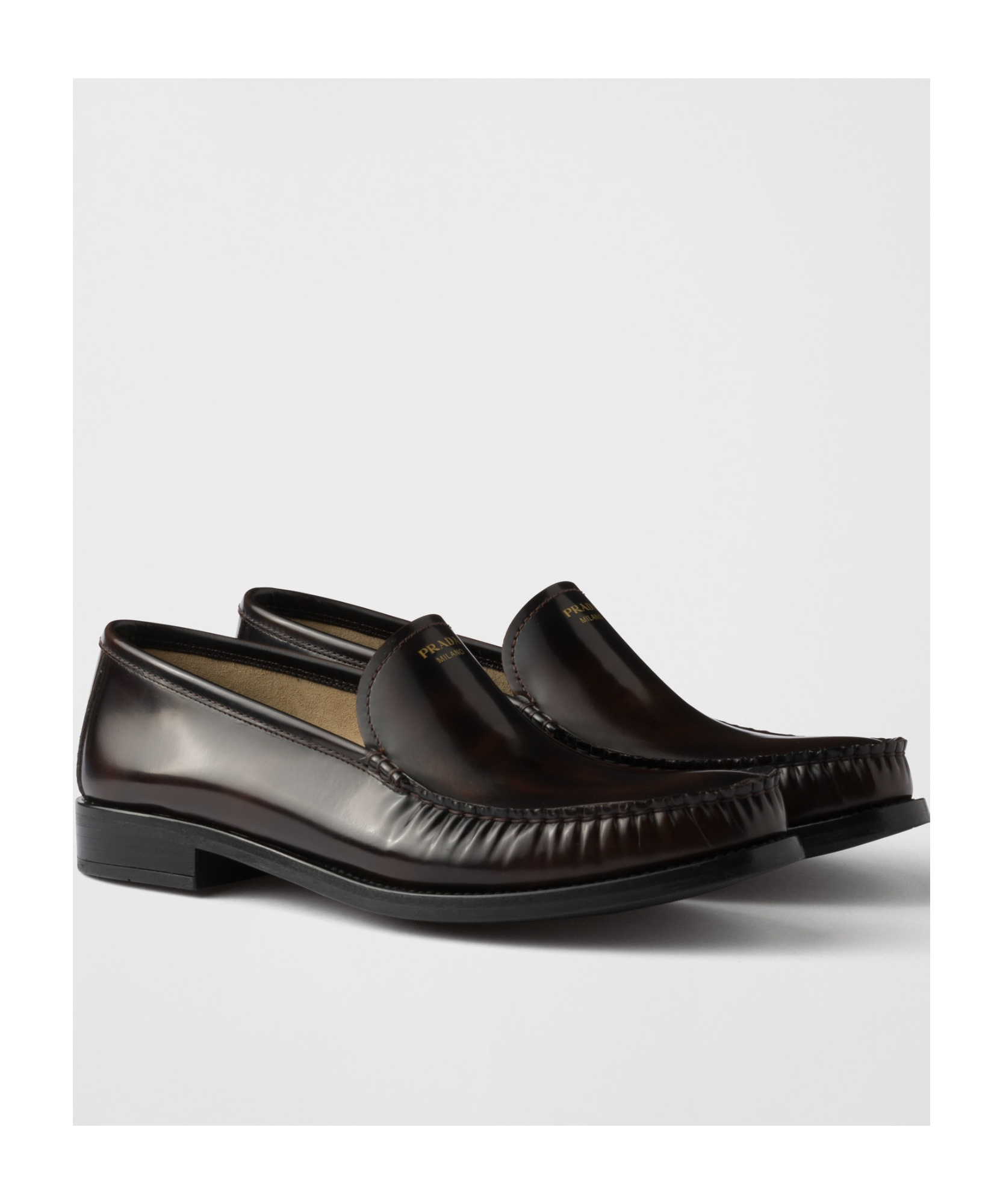 Prada Brushed Leather Loafers In Ochre Brown