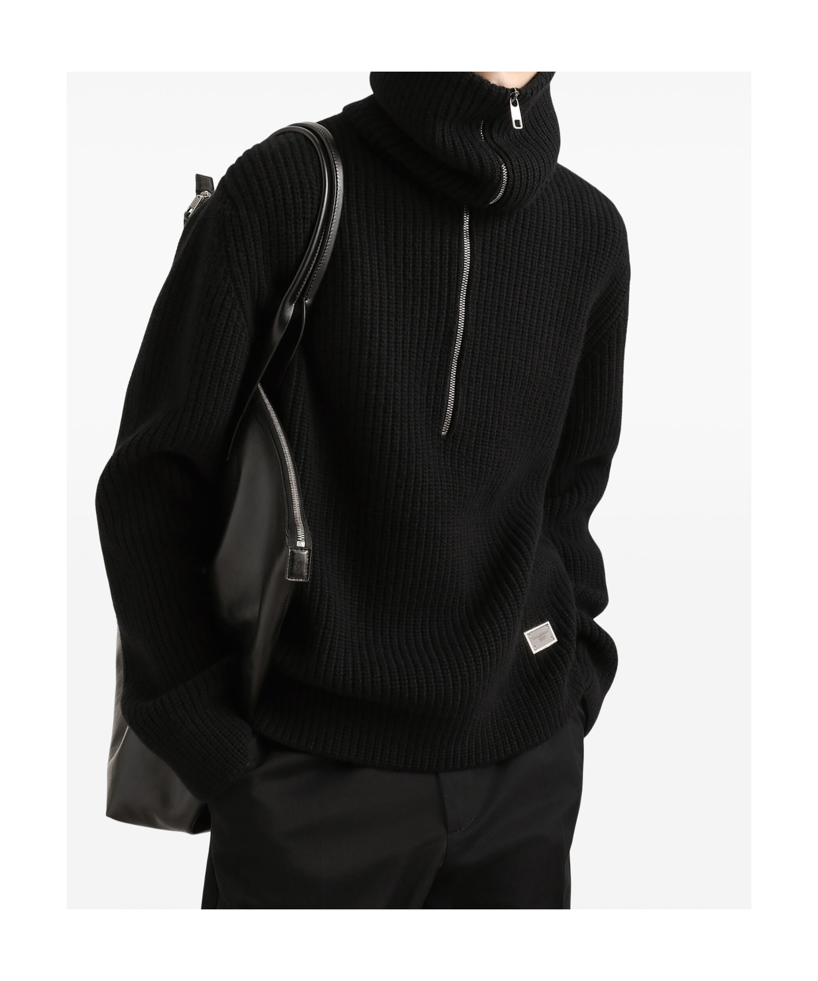 Dolce & Gabbana Wool Sweater With Wide Collar In Black