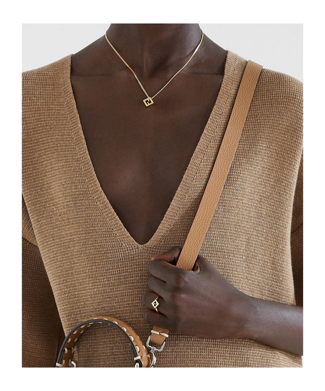 Fendi Forever Metal Necklace With Cut-out Ff Cube Pendant Accessories In Gold