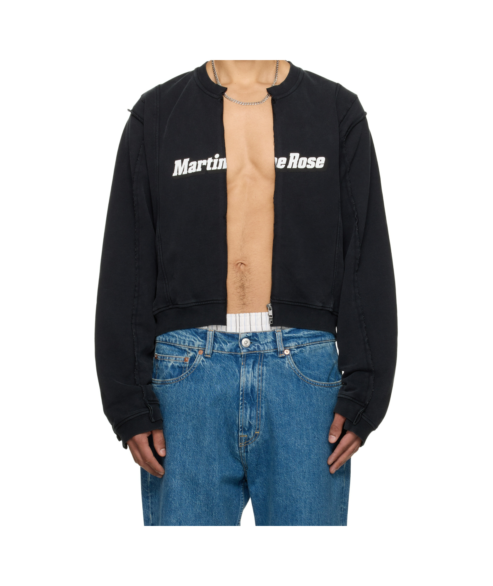 Martine Rose Ssense Exclusive Black Shrunken Zip-up Sweatshirt In Black
