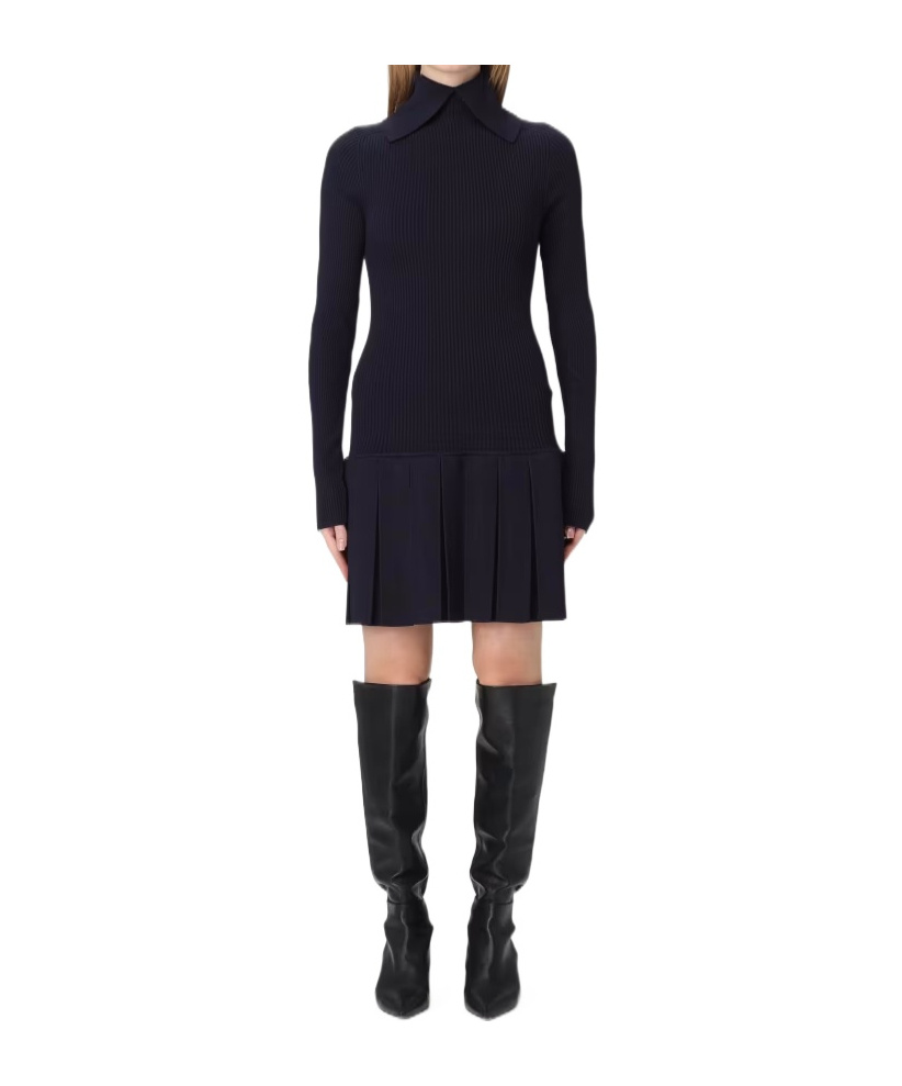 Iceberg Collared Pleated Knit Mini Dress In Black