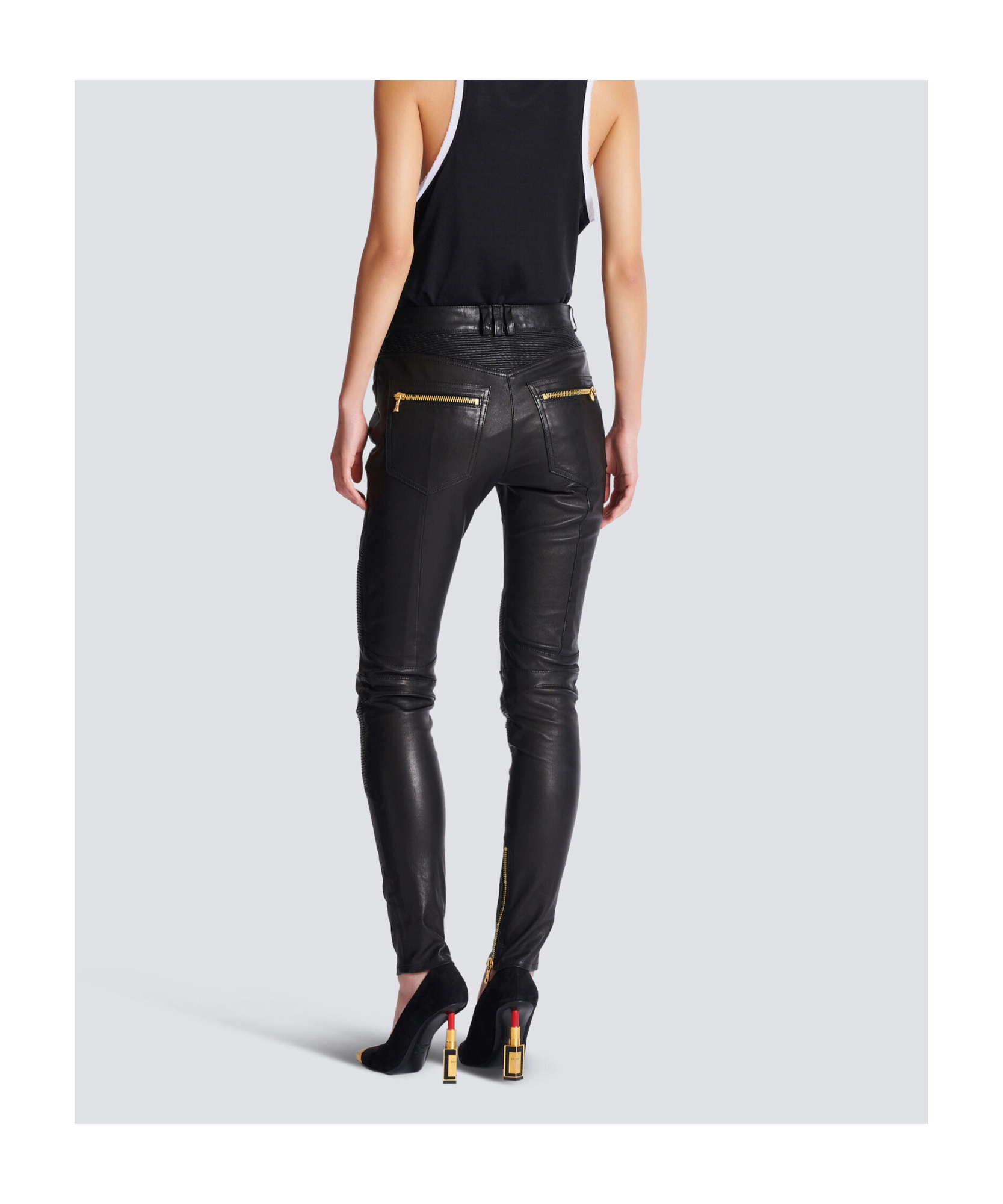 Balmain Lambskin Slim-fit Biker Trousers In Black
