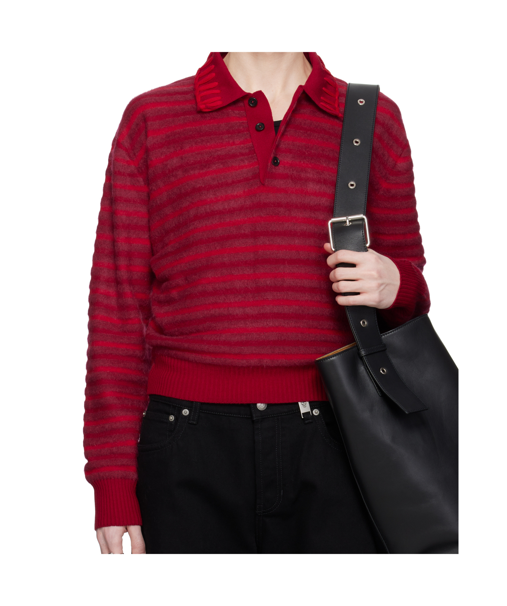 Alexander Mcqueen Stripe Knt Crop Polo In Red