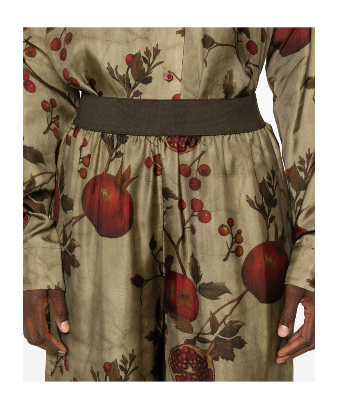 Uma Wang Pomegranate-print Elastic-waist Trousers In Brown
