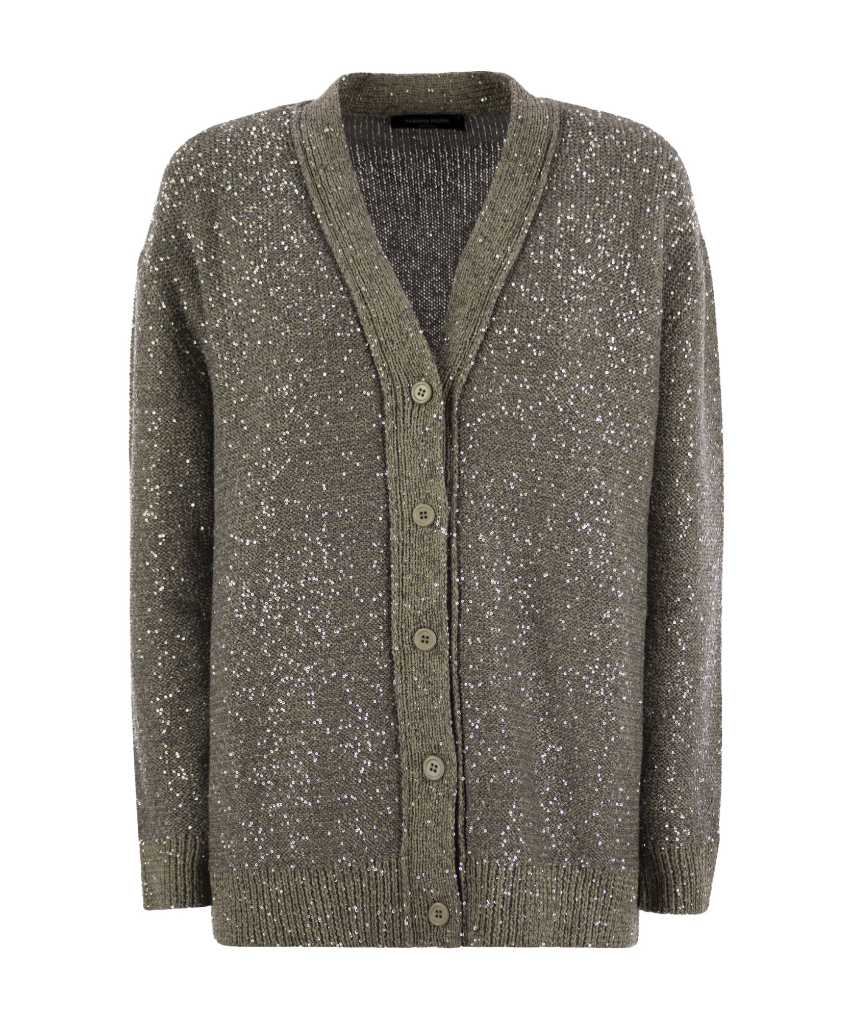 Shop Fabiana Filippi Cotton Knit Cardigan With Sequins In Green