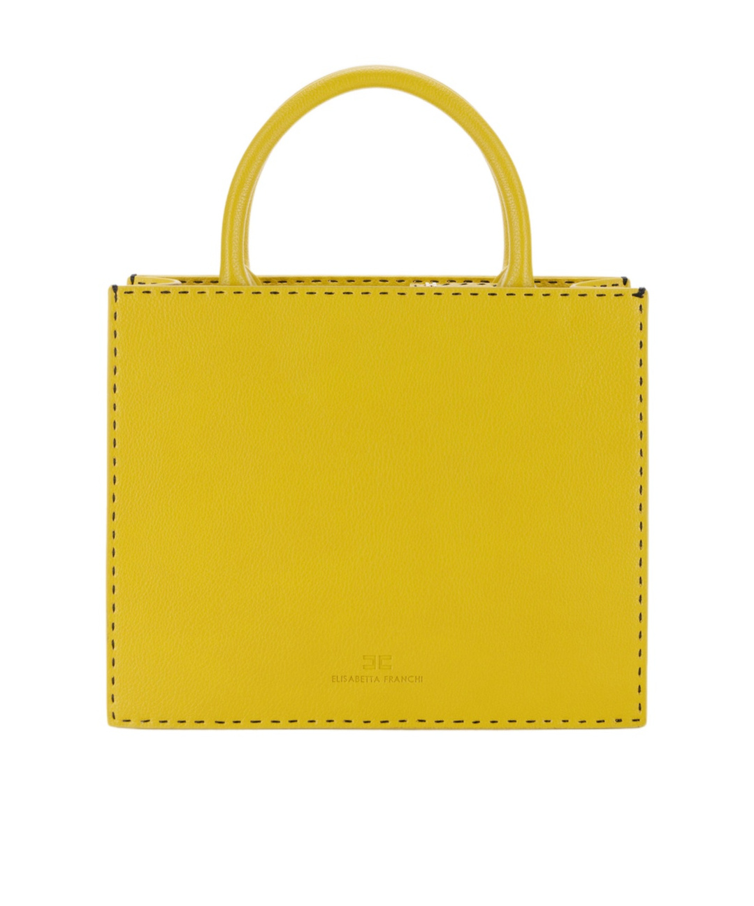 Shop Elisabetta Franchi Small Contrasting Topstitching Tote Bag In Yellow