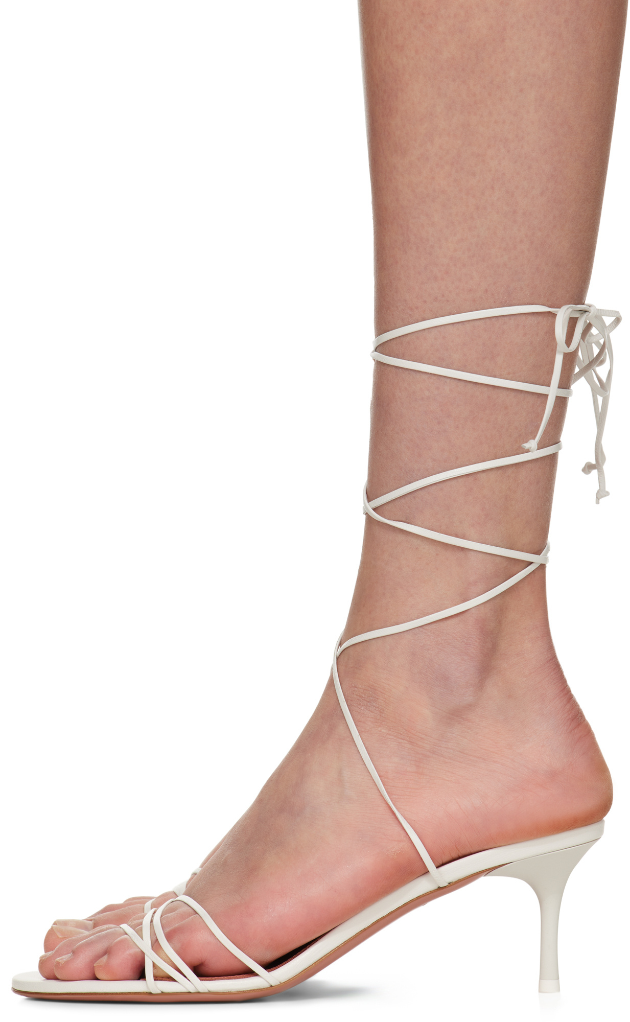 Shop Amina Muaddi Lori Lace Up 60 Sandals In White