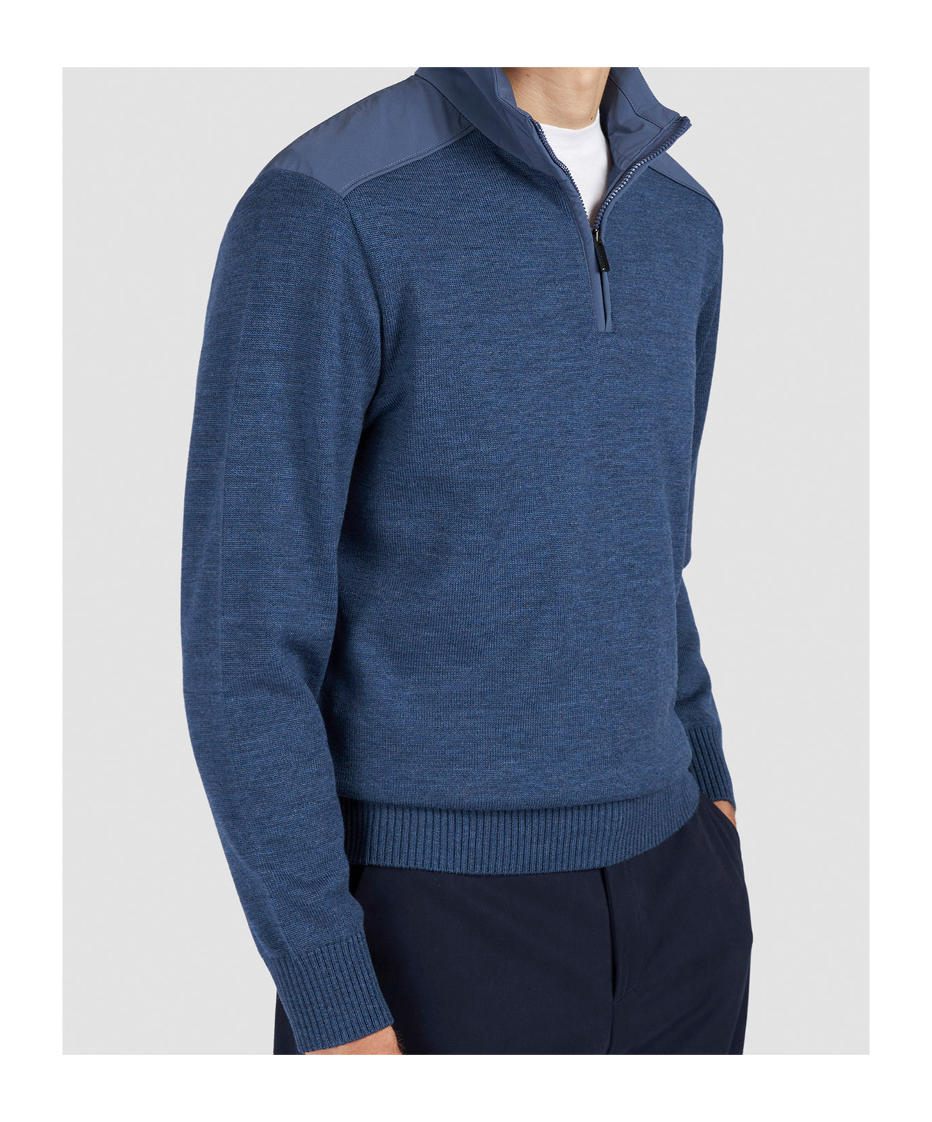 Paul & Shark Half-zip Sweater In Soft Cool Touch Wool With Typhoon Re-4x4 Stretch Details In Blue