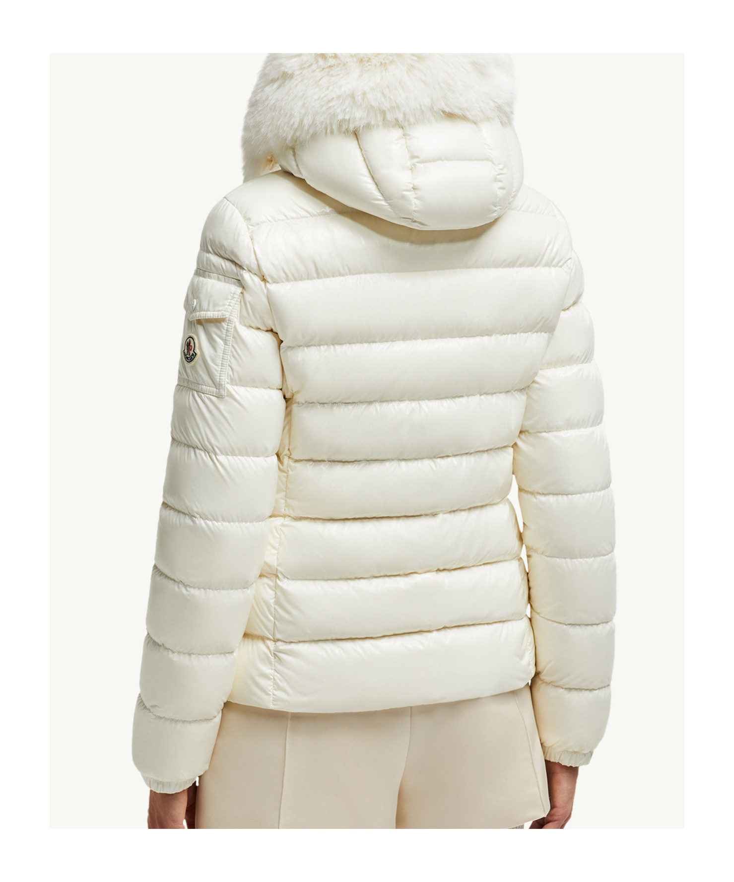 Moncler Badyf Faux Fur-trimmed Hooded Short Down Jacket In Gray