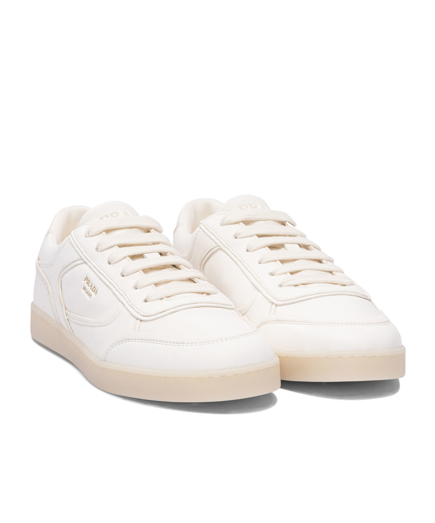 Prada Leather Low-top Sneakers Round Toe In Nude