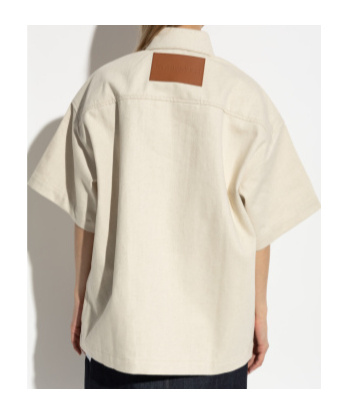 Jil Sander Relaxed Fit Beige Shirt With Logo Patch And Button Fastening In Cream