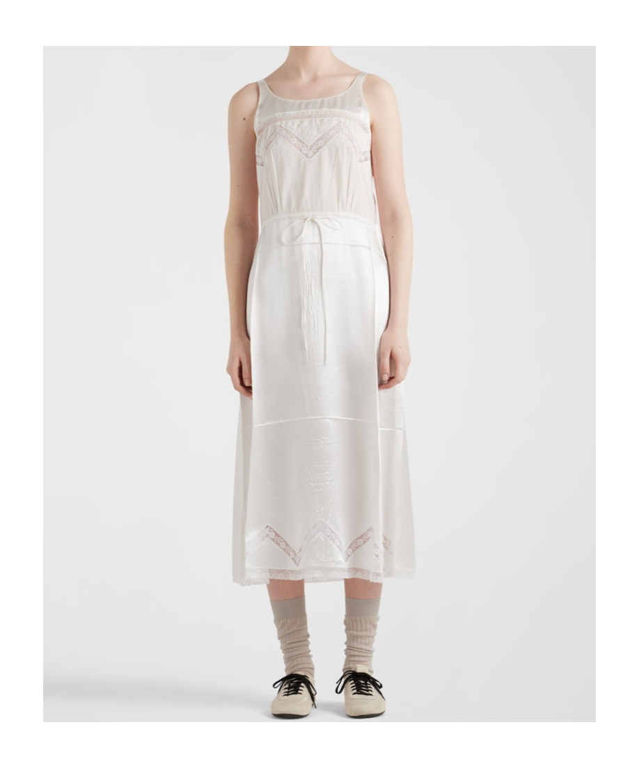 Prada Batiste Embroidered Midi Dress In White