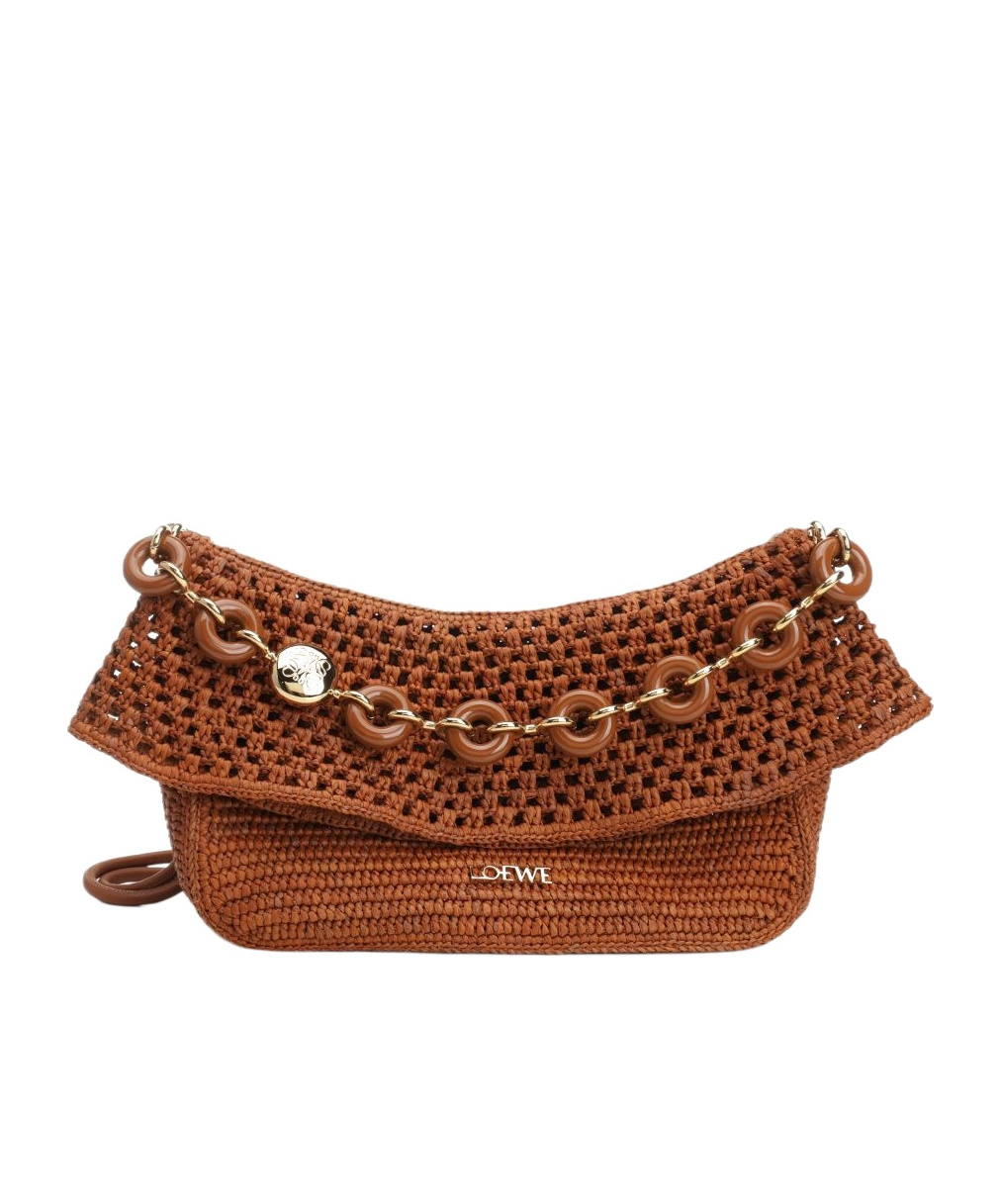 LOEWE MEDIUM OLA SHOULDER BAG IN RAFFIA AND CALFSKIN
