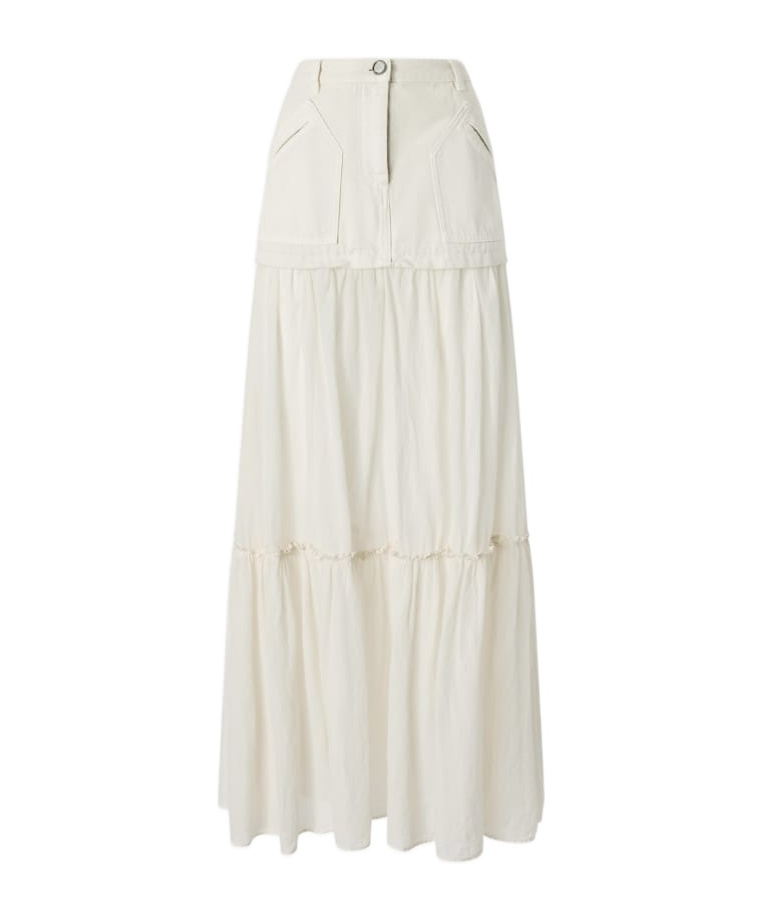 Pinko Long Skirt In Canvas And Cotton Voile In White