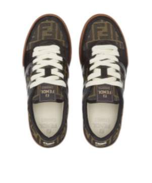 Fendi Match Low-top Ff Jacquard Fabric And Suede Sneakers In Brown