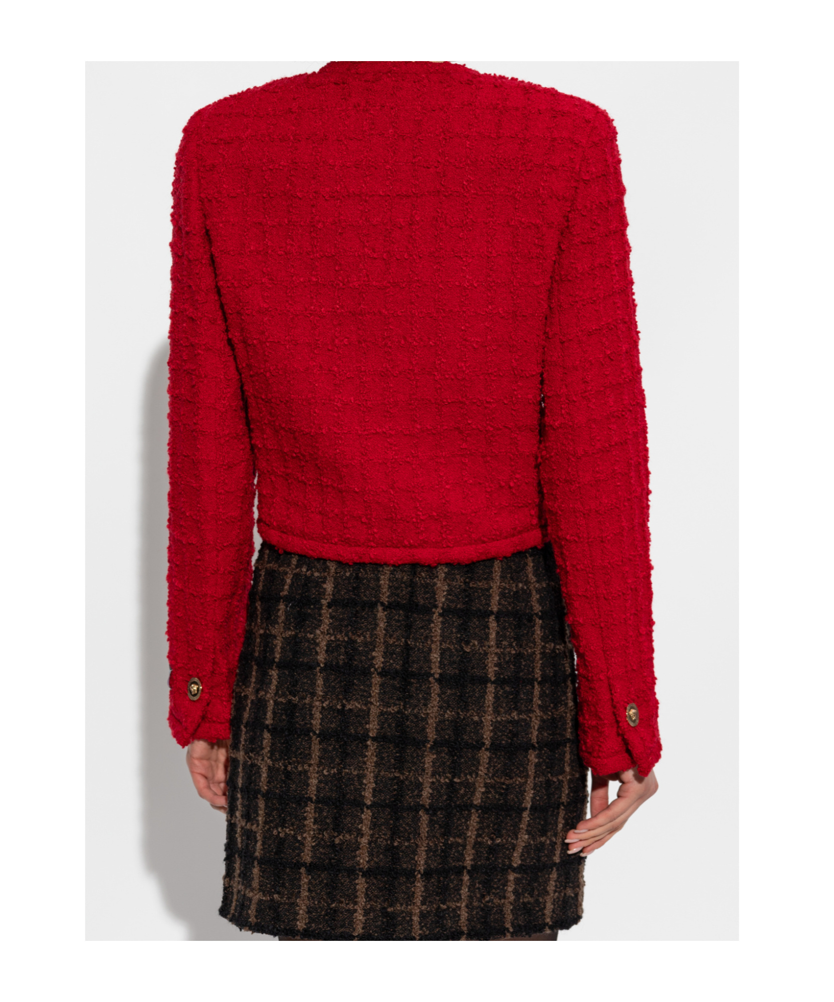 Versace Tweed Blazer Gold Buttons In Red