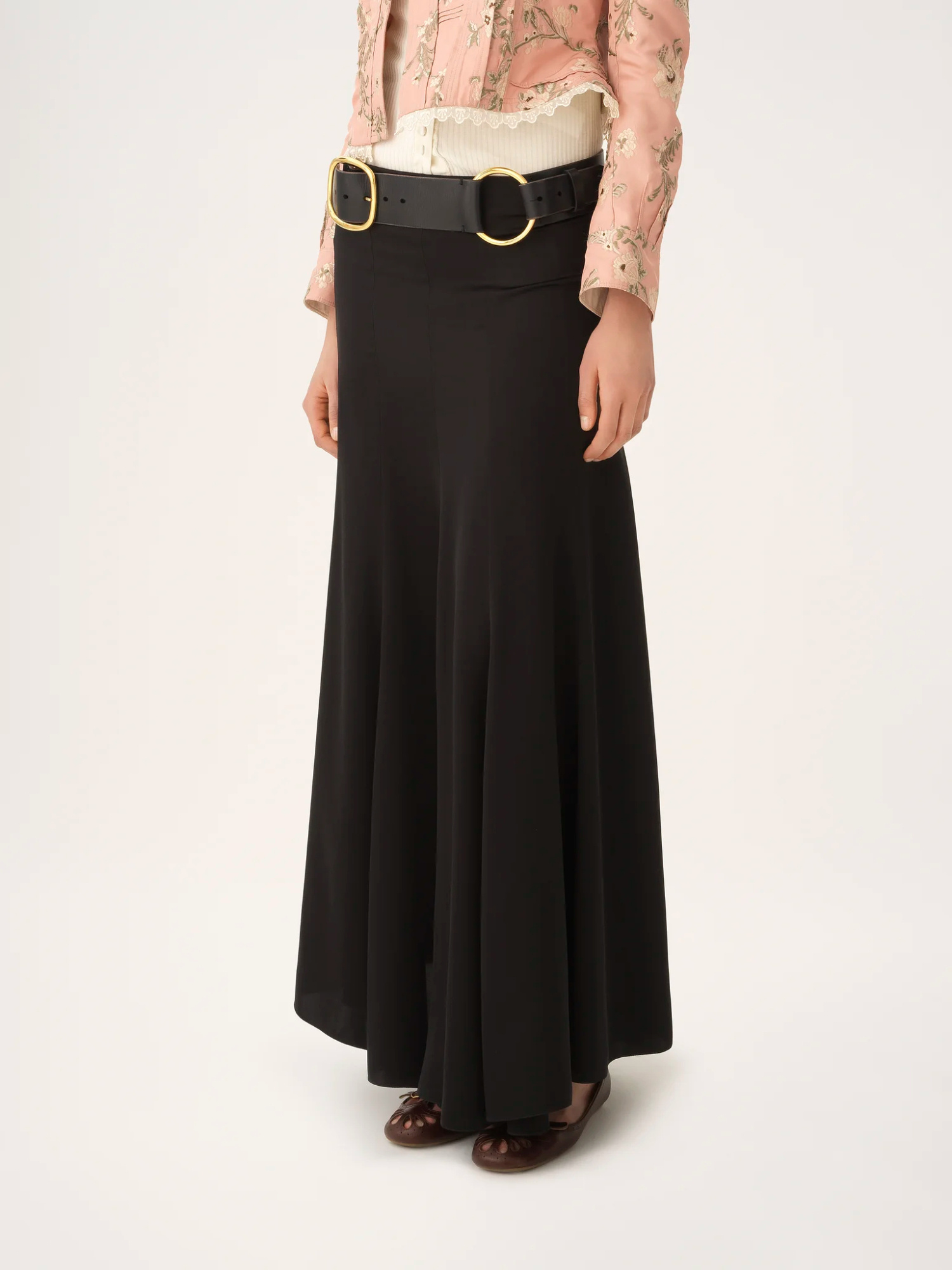 Chloé Fluid Maxi Skirt In Washed Silk Satin In Black