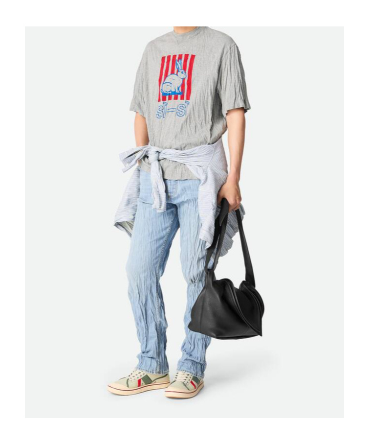 Bottega Veneta Graphic Rabbit-print Crushed Cotton Jersey T-shirt In Gray