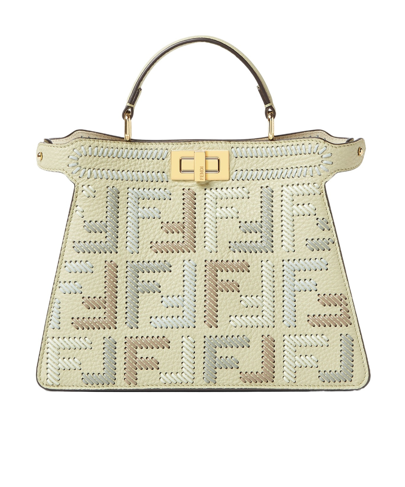 Fendi Peekaboo Iseeu Small Sage Green Leather Bag With Ff Interlacing In Sage Green